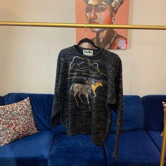 Vintage Pioneer Wear Pony Sweater - Size Large - Picture 3 of 13